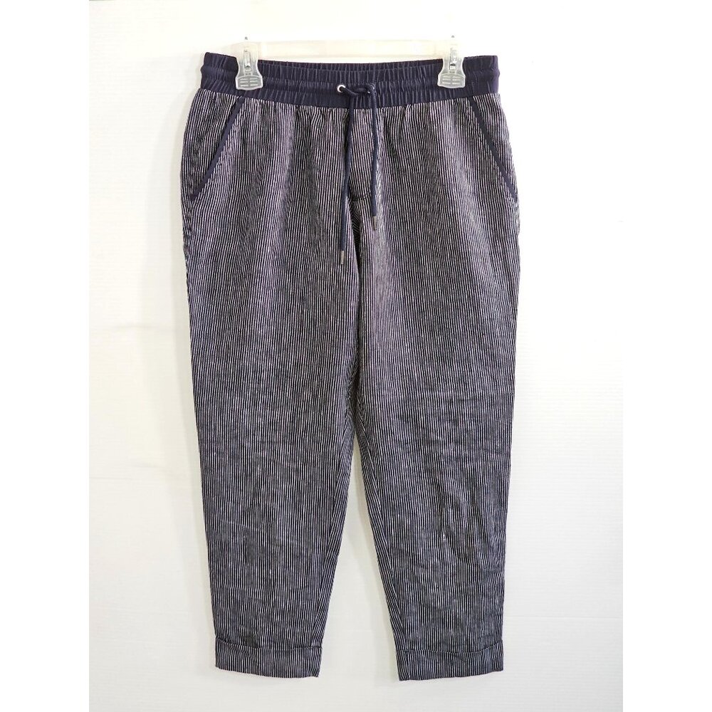 Athleta Women's Bali Navy Blue Linen Striped Bali Crop Pants Size 4 1678 - Picture 12 of 14